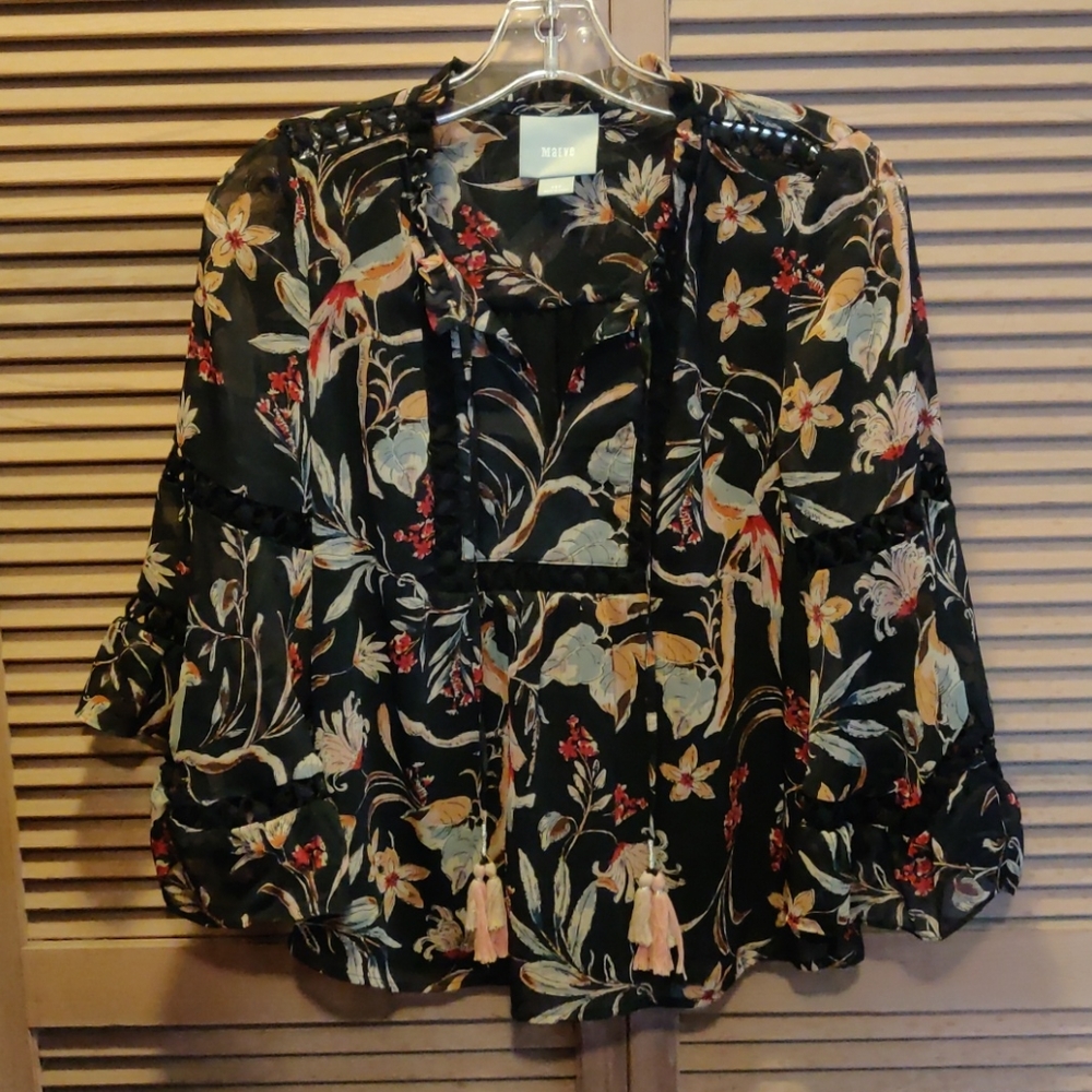 Maeve Floral Peasant Blouse, Size XS Petite